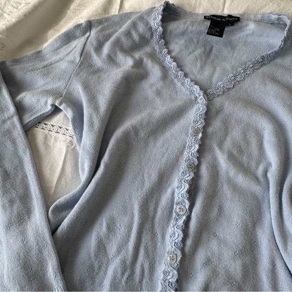Lace Coquette Light Blue Women's Cardigan - Picture 2 of 8